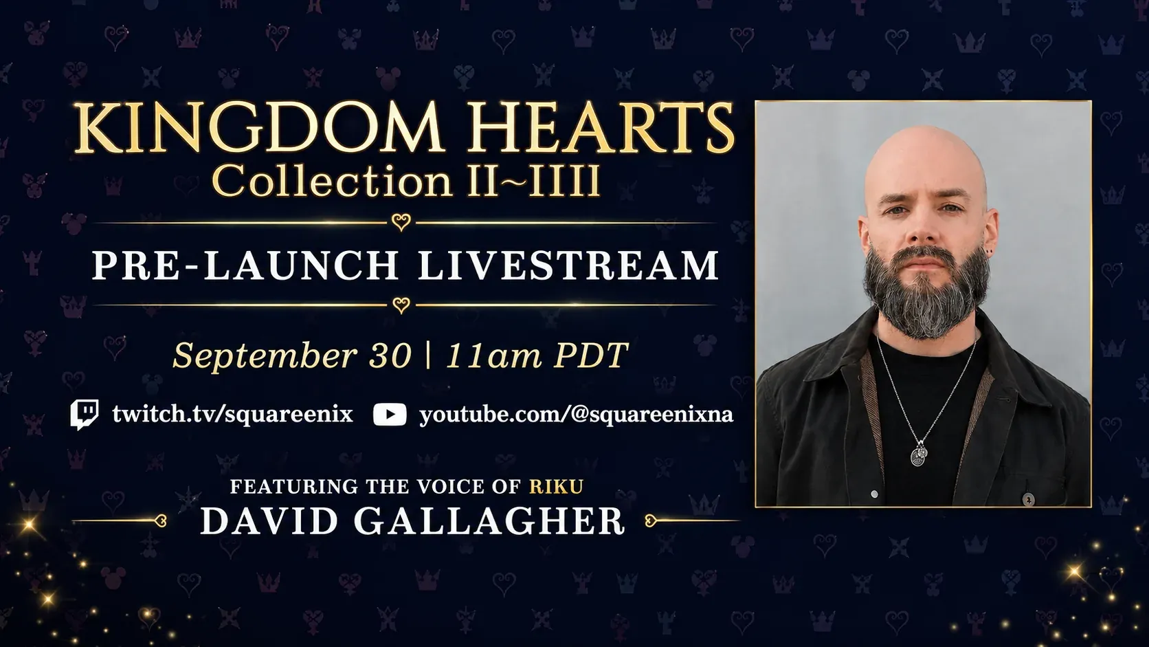 Kingdom Hearts Collection [I~III] pre-launch livestream announcement art with Sora, Donald and Goofy, September 30 livestream time and October 8 launch date