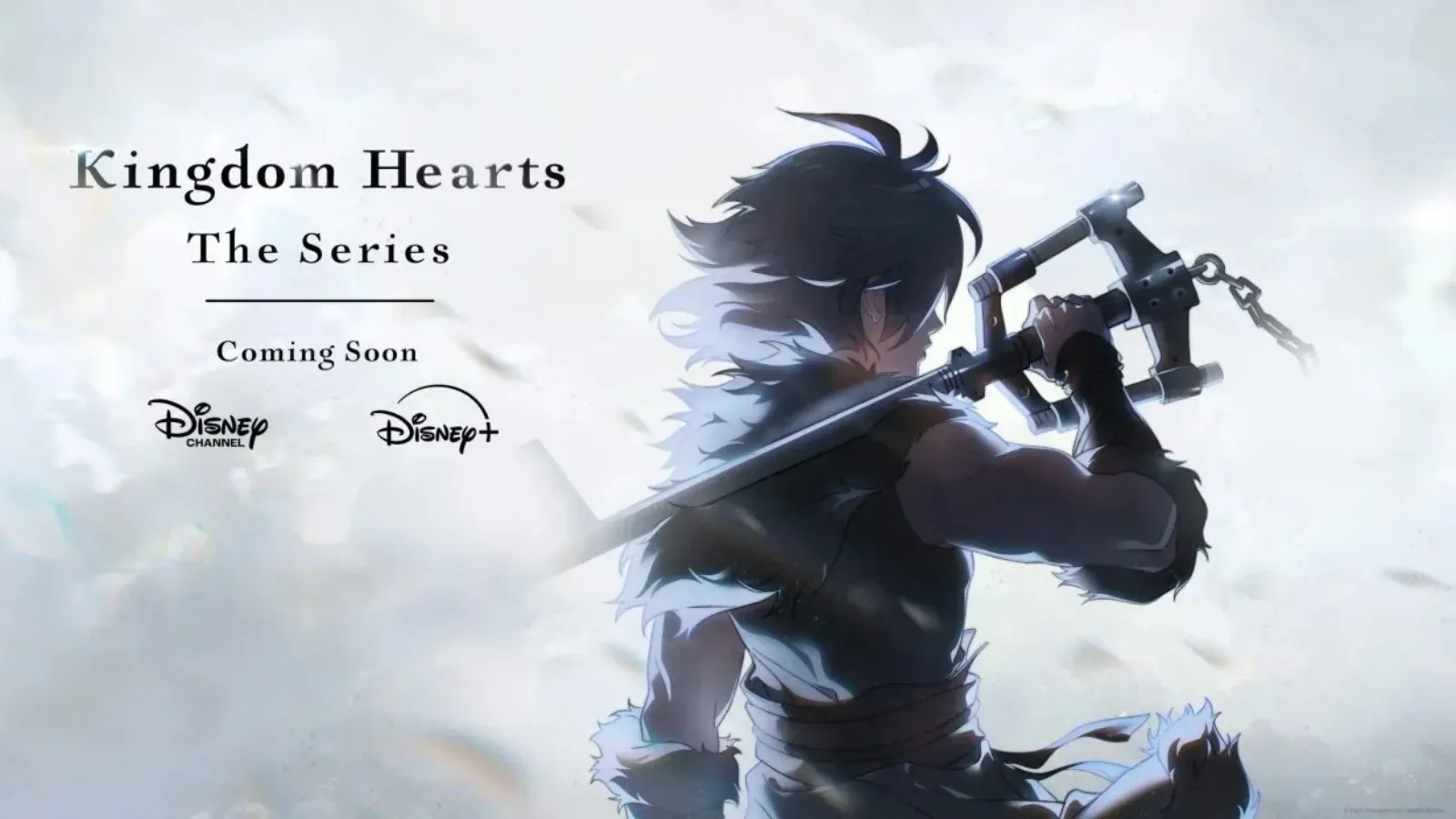 Announcement art for Kingdom Hearts: The Series showing Sora from behind against white clouds