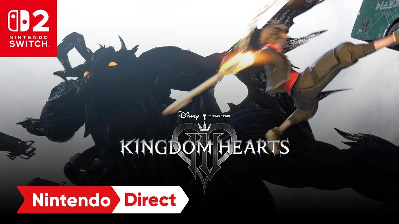 Nintendo Direct thumbnail showing Sora battling a giant Heartless, Kingdom Hearts IV logo overlaid