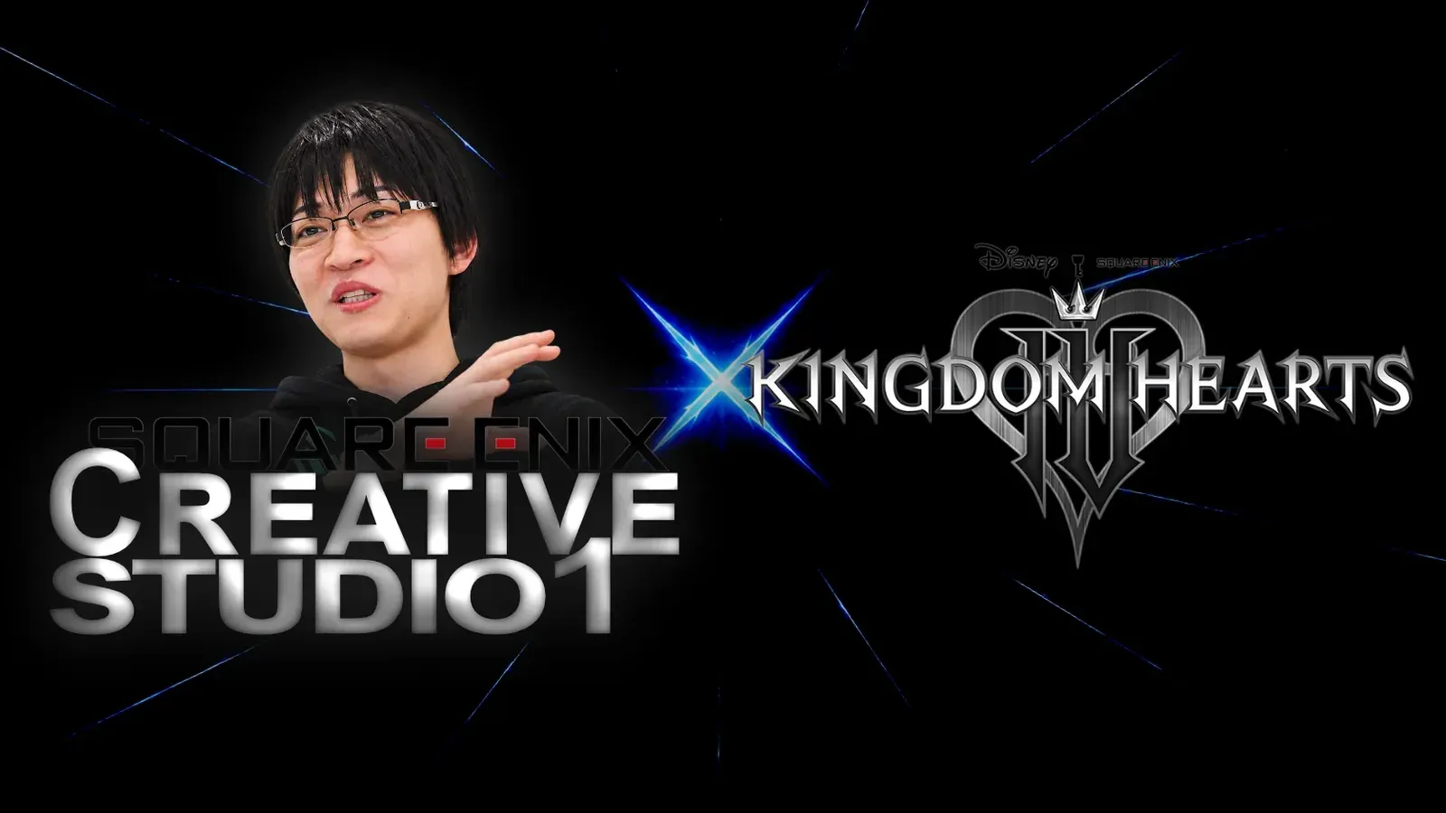 Naoki Hamaguchi pictured with Kingdom Hearts IV artwork and headline text