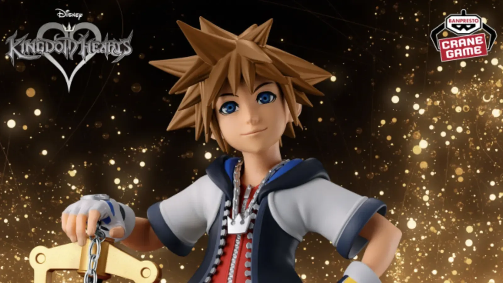 Grandista Sora figure in original Kingdom Hearts outfit standing with Kingdom Key