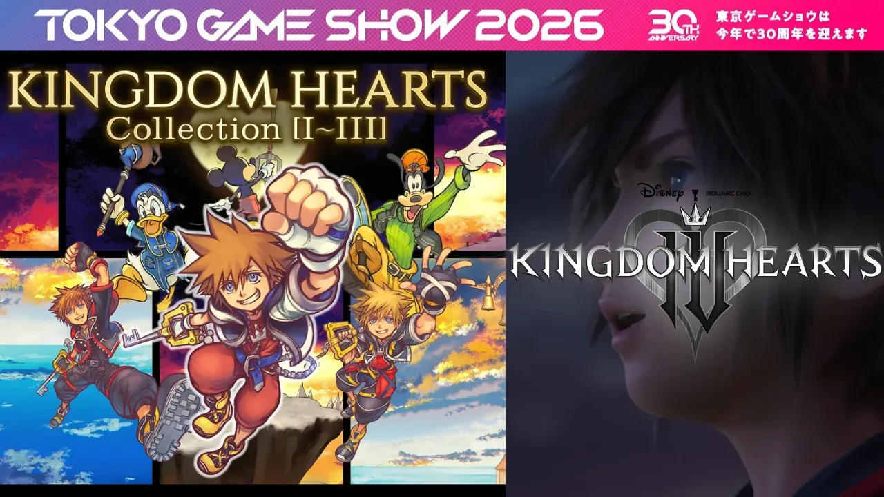 Tokyo Game Show 2026 banner over Collection [I~III] key art and the Kingdom Hearts IV logo